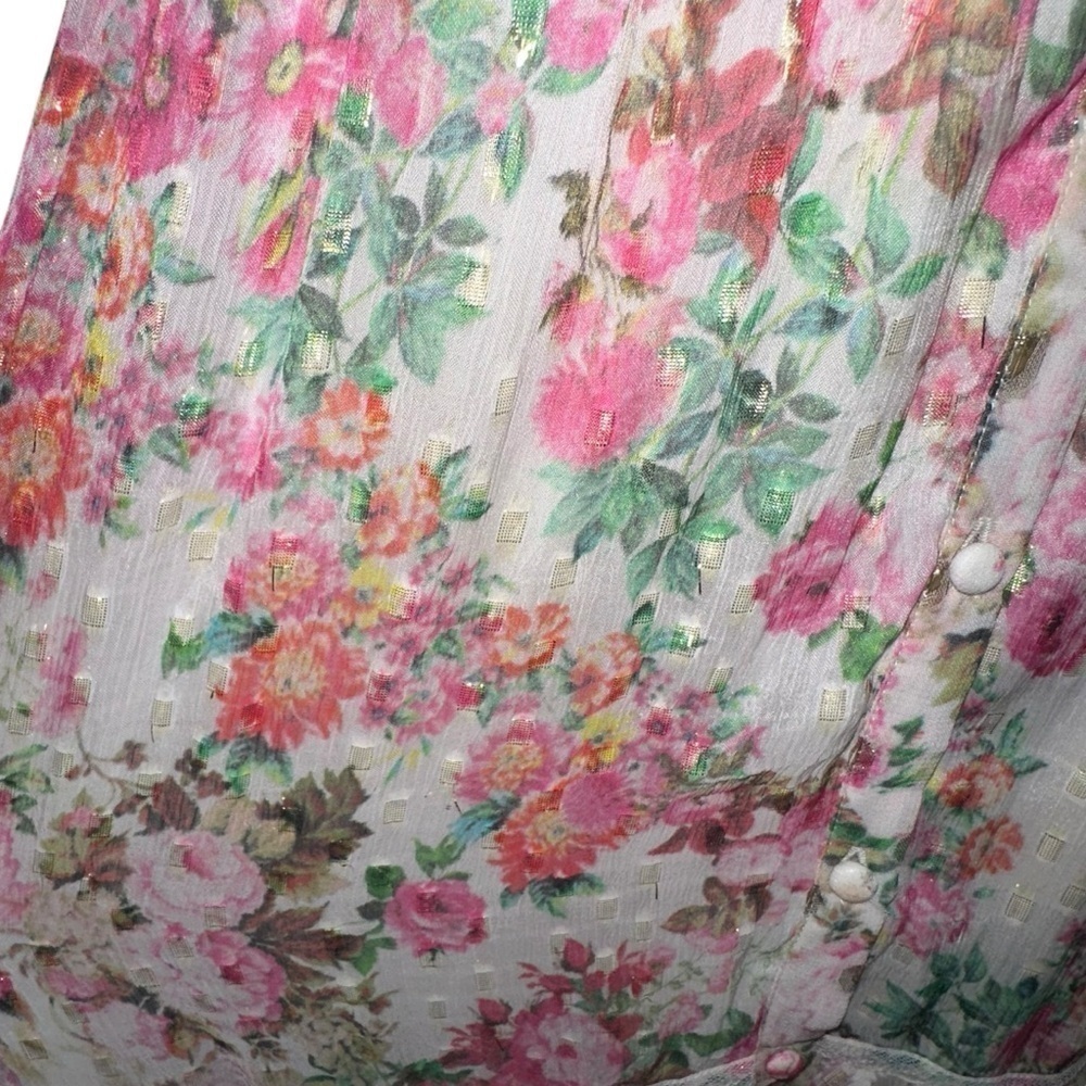 Rococo Sand Vie Pink Cream Tiered Chiffon Ruffled Maxi Dress Large L - Picture 13 of 16